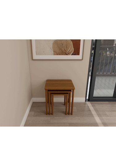 Masif Ahşap Köknar Üçlü Zigon Sehpa Ceviz - Ceviz