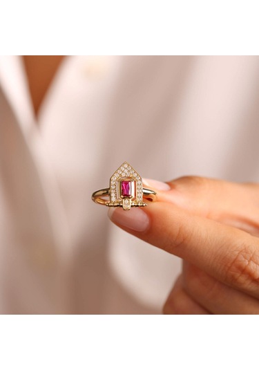 14 Ayar Altın Ruby Yüzük Özel Tasarım House T11011 Renkli
