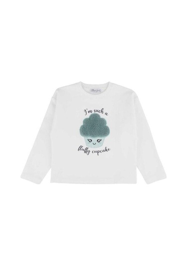 Kız Çocuk Peluş Cupcake Desenli Sweatshirt-13508 Ekru
