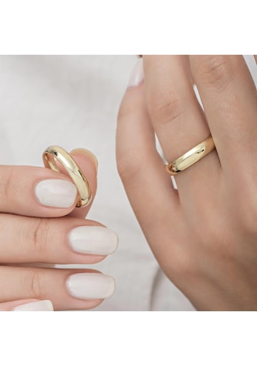 4 mm Bombeli Klasik Düz Altın Kaplama Tek Gümüş Alyans Yüzük