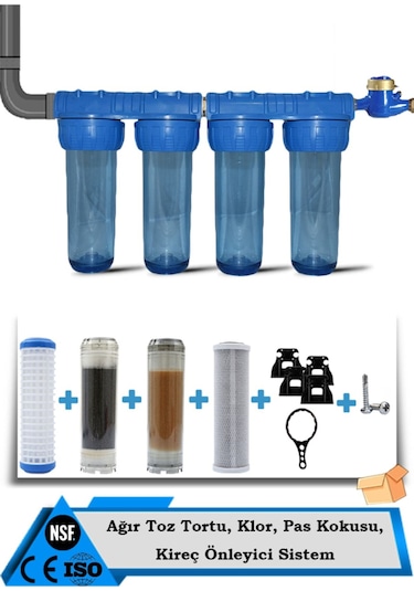 Watermelon Daire Bina Sayaç Girişi 4 Aşama Su Arıtma Sistemi Toz Tortu Çamur Pas, Klor, Kireç Önleyici Set