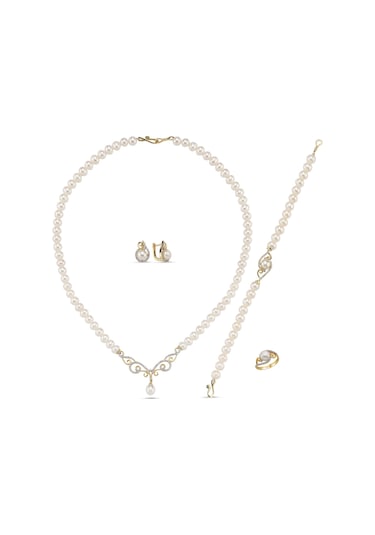 Taşlı Doğal İnci Kolye Bileklik Yüzük Küpe Dörtlü Set - 13