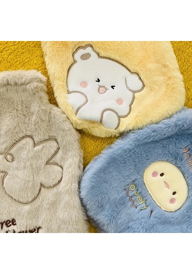 Willowhaven Mavi Yumuşak Kalın Ayı Desenli Tüylü Sıcak Su Torbası Evde Kullanım İçin MAvi