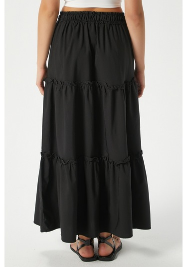 Kadın Elanora Siyah Astarlı Katlı Poplin Etek Siyah