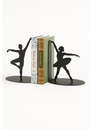 Balerin Figürlü Metal Kitap Tutucu 2 Li Set Dekoratif Masa Üstü Kitaplık Düzenleyici