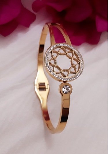 Giftworld Çelik Gold Taşlı Zarif Kelepçe Bileklik Altın