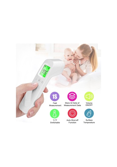 Samdoo Alk-ftw01 Beyaz El Tipi Enstrüman/insan Sıcaklığı Ölçer - Dokunmadan Kızılötesi, 3 Renkli Arka Işık, Lcd Ekran, / Değiştirilebilir, Pil Yok