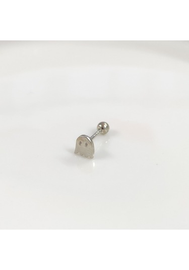 Sevimli Hayalet Gümüş Tragus Pıercıng - Rodyum Beyaz Beyaz