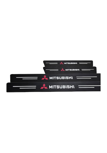 Mitsubishi Logolu Uyumlu Karbon Kapı Eşiği Koruyucu Bant Folyo 4'lü Set