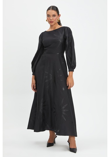 Parlak Yıldız Desenli Elbise - Zamansız Tasarım Ve Şık Detaylar Siyah