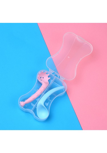 Moveevo Bebek Yemek Öğrenme Kaşığı, Eğilebilir, Noodle Spoon, 0-3 Yaş, Silikon-pp Malzeme, Depolama Kutusuyla, Mavi+pembe, 2 Adet Mavi - Pembe