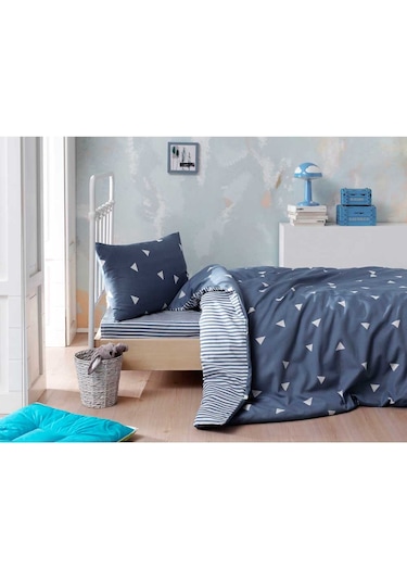 Eponj Home Kolay Ütülenir Nevresim Takımı Tek Kişilik Üçgen K.Bulutmavi