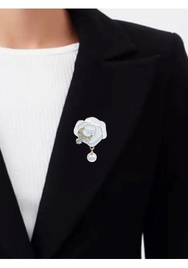 Fashion Jewelry Beyaz İncili Gül Broş 309983419 Beyaz
