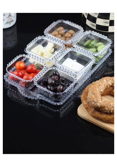 Boncuklu Akrilik 6'li Kahvaltı Takımı Şeffaf