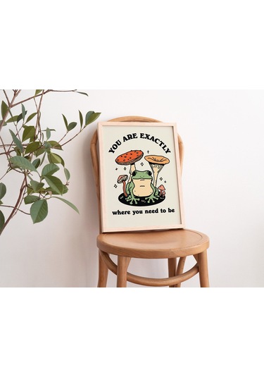 Kurbağa Mantarı Cottagecore, Sevimli Kurbağa, Pozitif, Retro Duvar Dekoru, Büyük Sanat