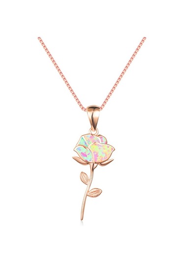 Beyaz Opal Çiçek Yaprak Kolye Gümüş