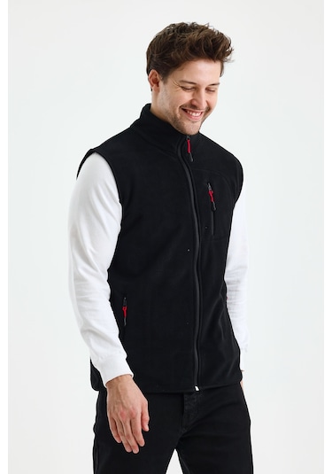 Monox Erkek Tam Fermuarlı Spor Polar Yelek Siyah