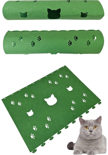 Kedi Oyuncağı Tüneli 1. Kalite 3mm Keçeden Geçmeli Kedi Ve Pati Figürlü 9 Renk A5