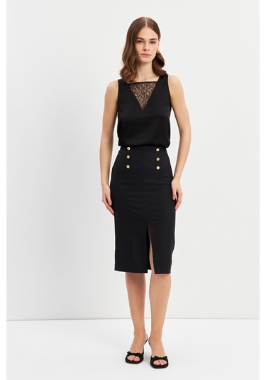 Stella Pulvis Siyah Düğme Detaylı Kalem Etek Siyah