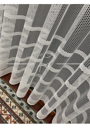 Tül Perde Fileli Örme Geniş Petek Dokulu Ütü Sevmez Kırık Beyaz