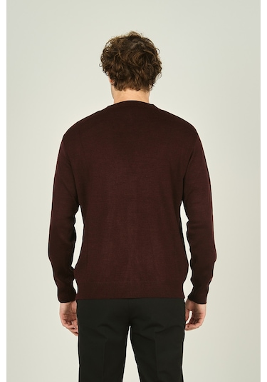 Ateş Triko Erkek V Yaka Düğmeli Uzun Kollu Yün Hırka 1020 K.bordo K.bordo Koyu Bordo