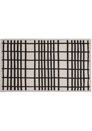 Evidea Soft Roger 2'li Banyo Paspası - Ekru / Siyah - 60x100 Cm + 50x60 Cm Ekru / Siyah