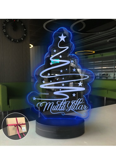 Mutlu Yıllar Çam Ağacı 3d Led Gece Lambası