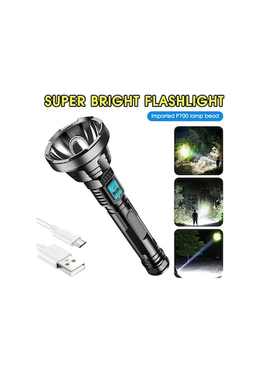 Tongxida Usb Şarjlı Güçlü Led Fener, Süper Parlak, Uzun Menzilli Dış Aydınlatma Siyah Siyah