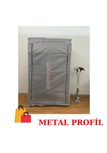Beyazpazar Bez Dolap Metal Profil Yeni Gardırop Fermuarlı Gri