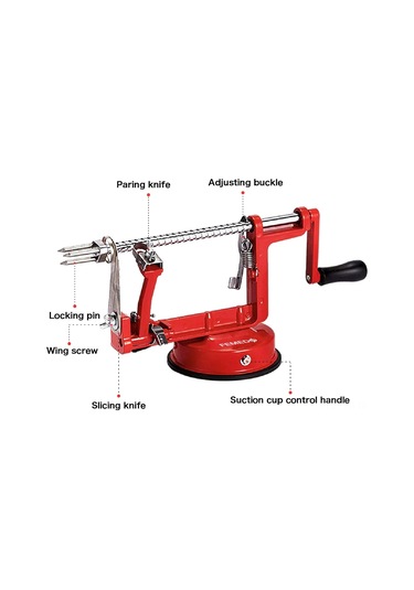 Geeksen Kırmızı Çelik Bıçaklı Sünger Tutuculu Elma-armut-havuç Soyucu Dilimleyici Çekirdekçı 2 Adet Değişim Çekirdek Kafası + 1 Adet Değişim Soyma Kafası Dahil Kırmızı