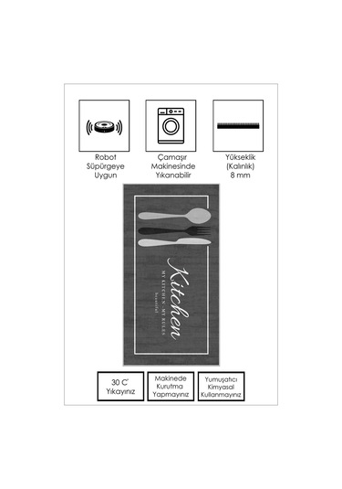 West Home Makinede Yıkanabilir Kaymaz Taban Leke Tutmaz Gri Mutfak Halısı Mutfak Yolluk Ve Balkon Halısı Wh 599 Greym