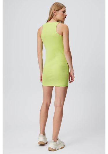 Yaka Pencere Kolsuz Elbise Açık Yeşil