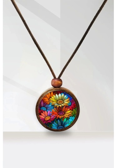 Çiçek Ahşap Kolye Çok renkli