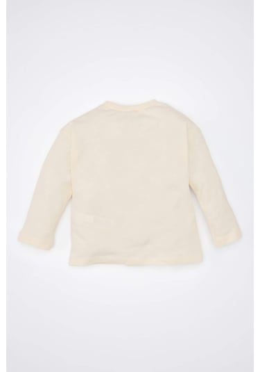 DeFacto Kız Bebek Bisiklet Yaka Yılbaşı Temalı Uzun Kollu Tişört D6231A524WNER233 Ekru