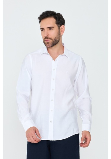 White Stone Beyaz Dynamic Fit Erkek Uzun Kollu Gömlek