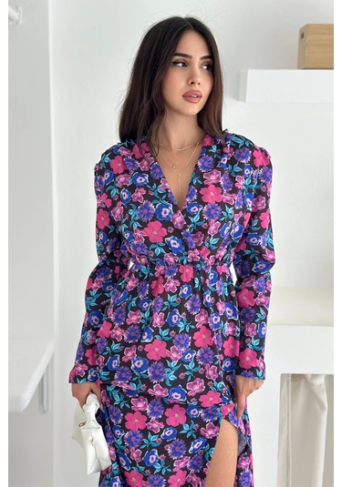 Asprin Fashion Çiçek Desenli Elbise Mor Mor