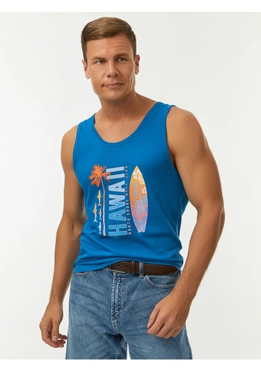 Oodji Baskılı Pamuklu Atlet 228792761 Mavi