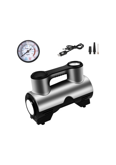 Reedark Araç Ve Ev Kullanıma Uygun Usb Şarjlı Lastik Pompa, Led Işık Ve 3 Hava Ucu İle, Göstergeli Gümüş-siyah St-211