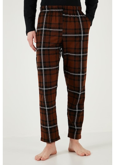 Buratti Ekoseli Cepli Beli Lastikli % 100 Pamuk Regular Fit Erkek Pijama Takımı 6572001 Siyah-Kahve