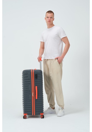 Keo-plus Gri-turuncu Büyük Boy Silikon Kırılmaz Pp Valiz Gri - Turuncu