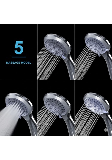 Duş Başlığı 5 Farklı Jet Yüksek Basınç Su Tasarrufu Kurulumu Kolay Sıla Renk Detayları Krom