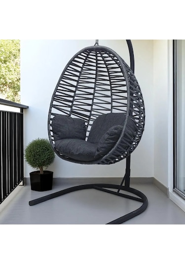 Armut Salıncak Tek Kişilik Makrome Ip Örgü Bahçe Balkon Ev Salıncağı Gri