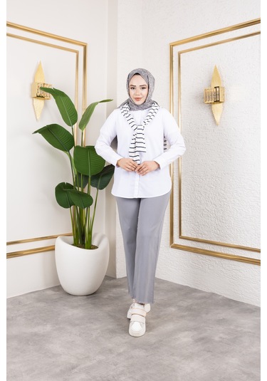 Beli Lastikli Keten Pantolon - Gri / A0104 Gri
