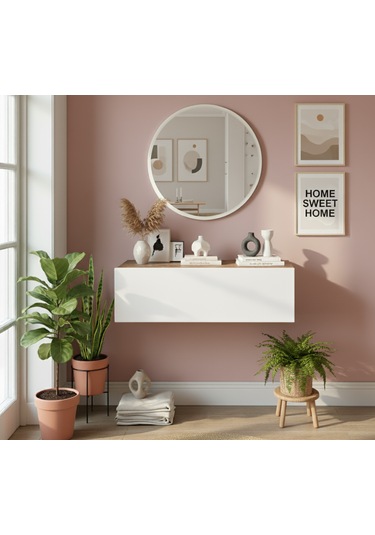 Robin Home Lia Aynalı Dresuar Kapaklı Hol Antre Duvara Monte100cm Çam - Beyaz Beyaz