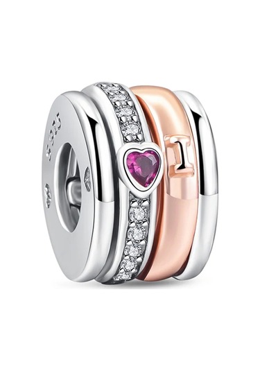 Fubena Gümüş Rose Taşlı Kalp Klips