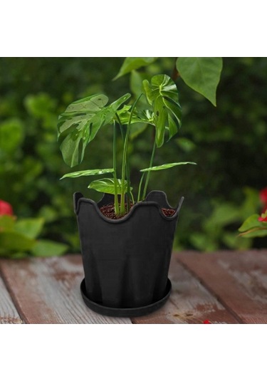 Pazly Tabanlı Suntek Siyah Silikon Saksı - Bitki Ve Çiçekler İçin