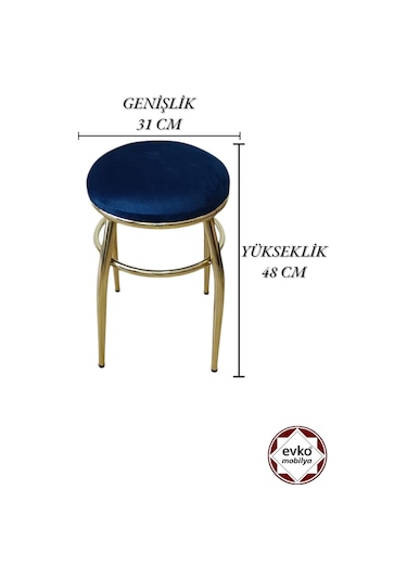 Evko Mobilya Tabure, Bar Taburesi, 2'li Tabure, Gold Ayaklı- Mavi