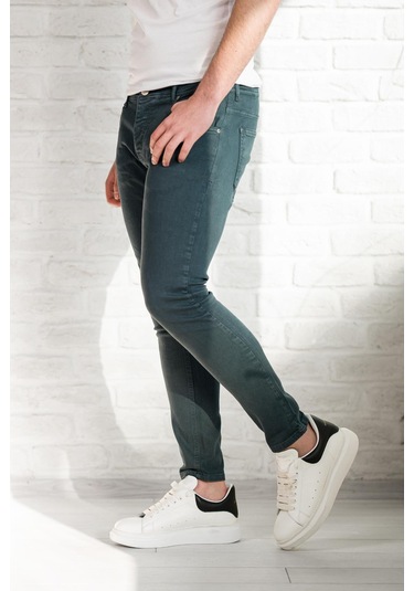 Fbı Skinny Slimfit Dar Paça Bilekten Pamuklu Kot Pantolon Petrol Mavisi