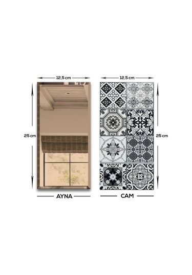 Dekor Camı | Karakalem Çizim Cam ve Bronz Ayna | 10'lu Takım