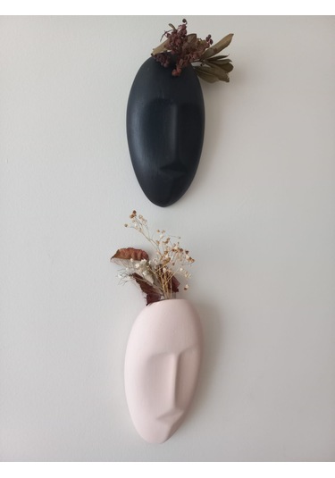 Dekoratif 2'li Yüz Duvar Vazosu, Duvar Süsü ,heykel Aksesuar Siyah Bej